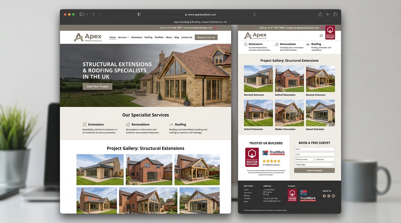 Apex Building & Roofing website mockup built by TradeWebs