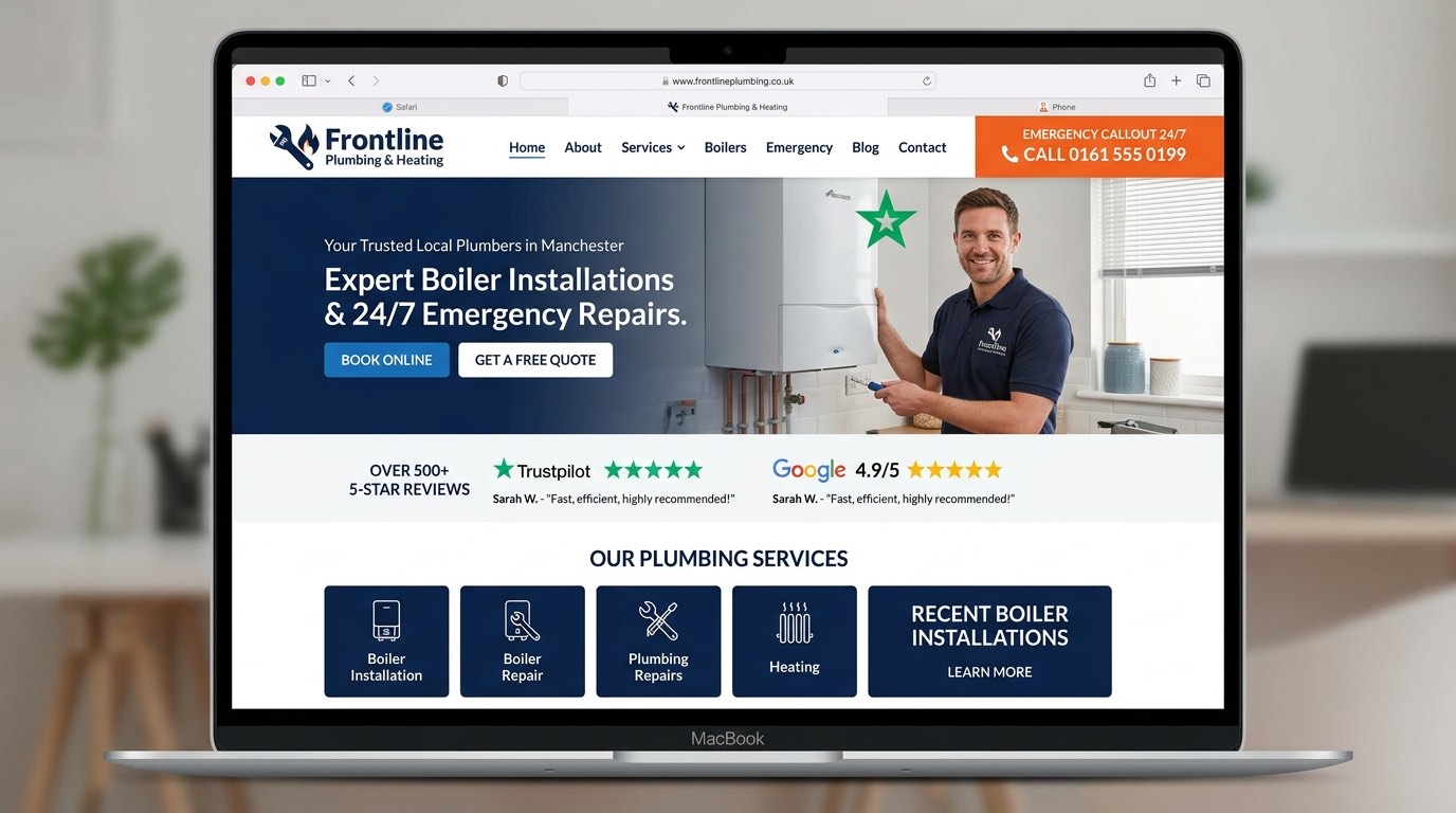 Frontline Plumbing website mockup built by TradeWebs